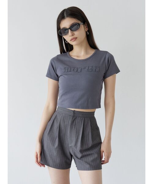 MURUA(ムルーア)の「パッチステッチクロップドT(Tシャツ/カットソー・レディース・ホワイト/ピンク/レッド/ダークグレー/ブルー・FREE)」の7枚目の写真