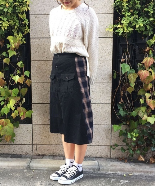 Kastane(カスタネ)の「チェック切替SK(スカート・レディース・ベージュ/グリーン/ブラック・FREE)」の2枚目の写真