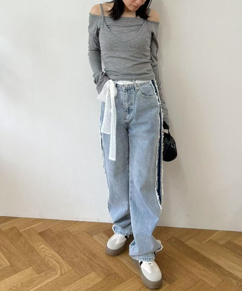 mebole(メボレ)の「サイドラインデニムパンツ(デニムパンツ・レディース・ブルー・LARGE/MEDIUM)」の8枚目の写真