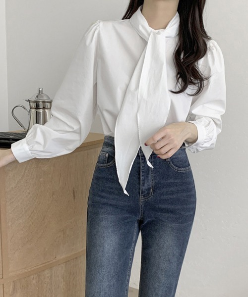 Miniministore(ミニミニストア)の「ボウタイブラウスリボンタイシャツブラウス(シャツ/ブラウス・レディース・ホワイト/ブラック/ベージュ/ブルー・FREE)」の5枚目の写真