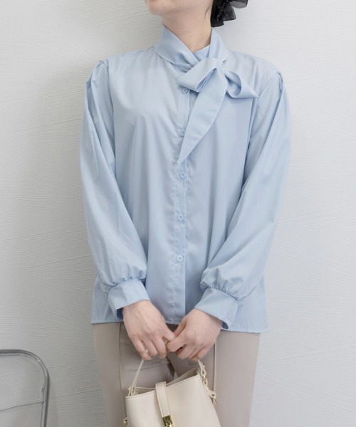 Miniministore(ミニミニストア)の「ボウタイブラウスリボンタイシャツブラウス(シャツ/ブラウス・レディース・ホワイト/ブラック/ベージュ/ブルー・FREE)」の20枚目の写真