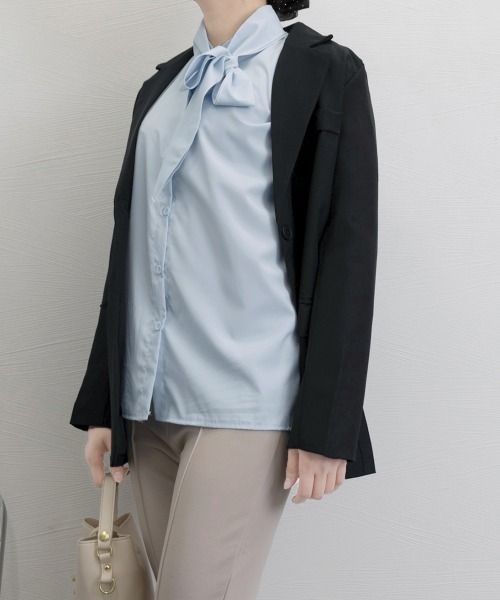 Miniministore(ミニミニストア)の「ボウタイブラウスリボンタイシャツブラウス(シャツ/ブラウス・レディース・ホワイト/ブラック/ベージュ/ブルー・FREE)」の16枚目の写真