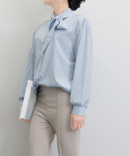 Miniministore(ミニミニストア)の「ボウタイブラウスリボンタイシャツブラウス(シャツ/ブラウス・レディース・ホワイト/ブラック/ベージュ/ブルー・FREE)」の14枚目の写真
