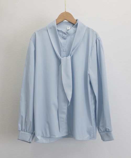 Miniministore(ミニミニストア)の「ボウタイブラウスリボンタイシャツブラウス(シャツ/ブラウス・レディース・ホワイト/ブラック/ベージュ/ブルー・FREE)」の12枚目の写真
