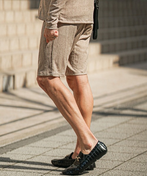 SOMEDIFF（サムディフ）の「サマーリゾートショーツ メンズ 楊柳 ハーフパンツ ボトムス 夏服 セットアップ対応（その他パンツ・メンズ・ブラック/ベージュ/グリーン/グレー・M/L/XL）」の21枚目の写真