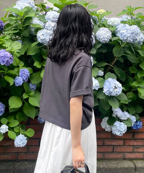 fredy emue（フレディエミュ）の「【新色追加！】ベーシッククロップド丈Tシャツ（Tシャツ/カットソー・レディース・チャコールグレー/ライトグレー/オフホワイト/ベビーピンク/ネイビー/グレイッシュベージュ・38）」の22枚目の写真