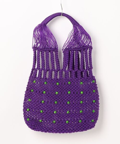 UNBILLION(アンビリオン)の「アフリカンスクエアー AFRICANSQUARE / ナイロンマクラメ編みバッグ ビーズ装飾(トートバッグ・レディース・パープル・FREE)」の2枚目の写真