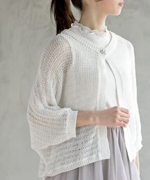 パールリボンモチーフ5分袖ボレロカーディガン