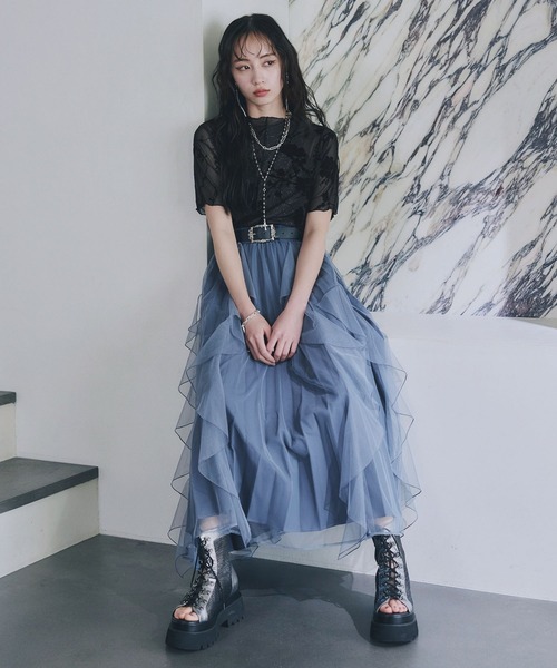 HARE(ハレ)の「フラワーフロッキートップス(HARE)(Tシャツ/カットソー・レディース・グレー/ホワイト/ブラック・FREE)」の7枚目の写真