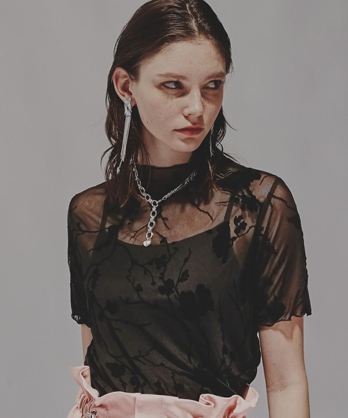 HARE(ハレ)の「フラワーフロッキートップス(HARE)(Tシャツ/カットソー・レディース・グレー/ホワイト/ブラック・FREE)」の21枚目の写真