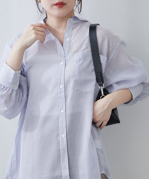 Another Branch olive des olive(アナザーブランチオリーブデオリーブ)の「夏の定番アイテム!シアーストライプシャツ(シャツ/ブラウス・レディース・ネイビー/ミント/ピンク/ブラック・FREE)」の3枚目の写真