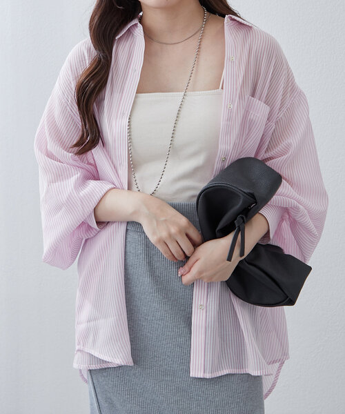Another Branch olive des olive(アナザーブランチオリーブデオリーブ)の「夏の定番アイテム!シアーストライプシャツ(シャツ/ブラウス・レディース・ネイビー/ミント/ピンク/ブラック・FREE)」の4枚目の写真