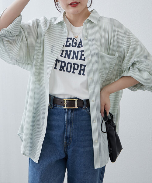 Another Branch olive des olive(アナザーブランチオリーブデオリーブ)の「夏の定番アイテム!シアーストライプシャツ(シャツ/ブラウス・レディース・ネイビー/ミント/ピンク/ブラック・FREE)」の2枚目の写真
