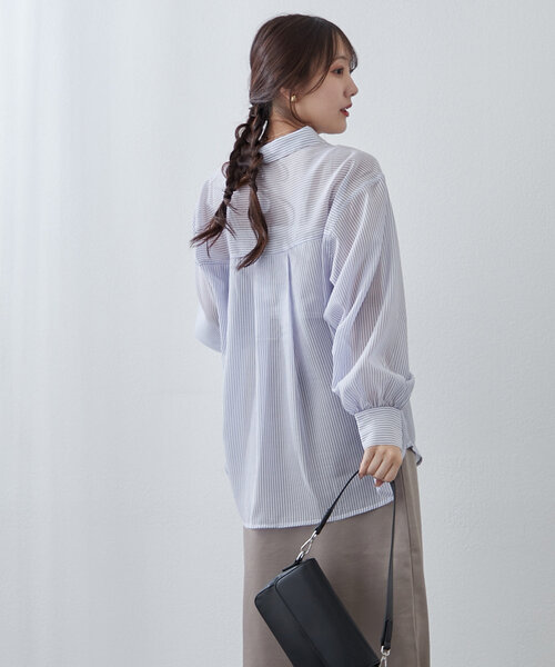 Another Branch olive des olive(アナザーブランチオリーブデオリーブ)の「夏の定番アイテム!シアーストライプシャツ(シャツ/ブラウス・レディース・ネイビー/ミント/ピンク/ブラック・FREE)」の12枚目の写真