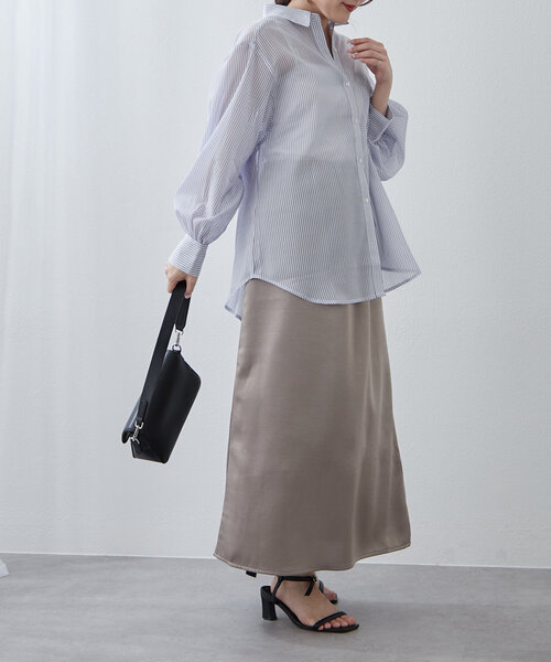 Another Branch olive des olive(アナザーブランチオリーブデオリーブ)の「夏の定番アイテム!シアーストライプシャツ(シャツ/ブラウス・レディース・ネイビー/ミント/ピンク/ブラック・FREE)」の14枚目の写真