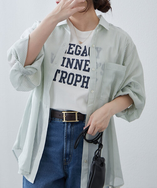 Another Branch olive des olive(アナザーブランチオリーブデオリーブ)の「夏の定番アイテム!シアーストライプシャツ(シャツ/ブラウス・レディース・ネイビー/ミント/ピンク/ブラック・FREE)」の18枚目の写真