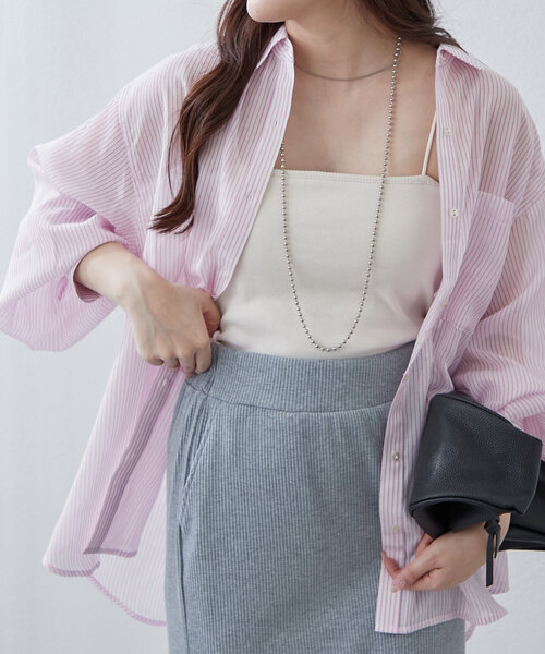 Another Branch olive des olive(アナザーブランチオリーブデオリーブ)の「夏の定番アイテム!シアーストライプシャツ(シャツ/ブラウス・レディース・ネイビー/ミント/ピンク/ブラック・FREE)」の20枚目の写真