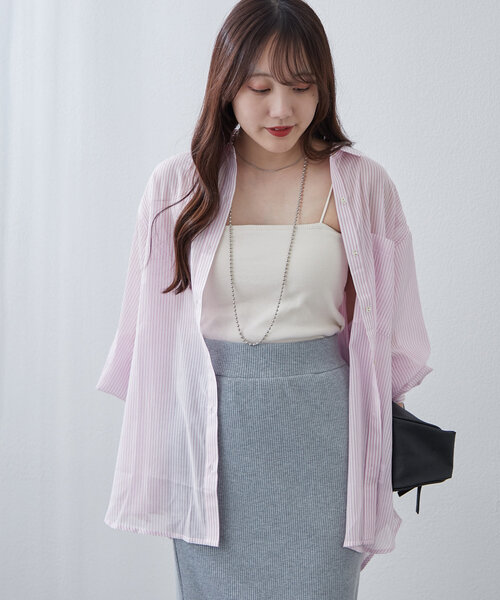 Another Branch olive des olive(アナザーブランチオリーブデオリーブ)の「夏の定番アイテム!シアーストライプシャツ(シャツ/ブラウス・レディース・ネイビー/ミント/ピンク/ブラック・FREE)」の22枚目の写真