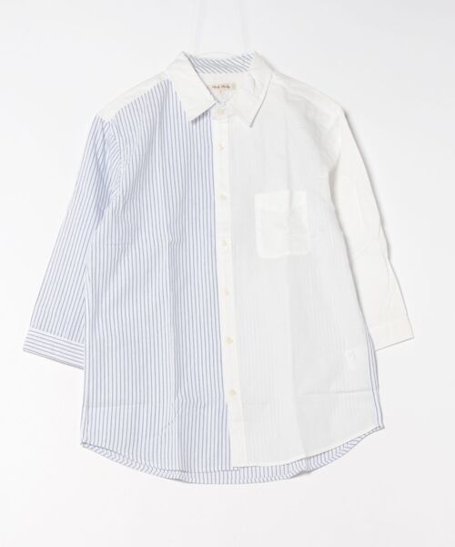 m.f.editorial（エムエフエディトリアル）の「【ウォッシャブル】m.f.エディトリアル メンズ 綿100％パナマ 配色 レギュラーカラー7分袖シャツ（シャツ/ブラウス・メンズ・ホワイト/ネイビー・MEDIUM/LARGE/X-LARGE）」の11枚目の写真