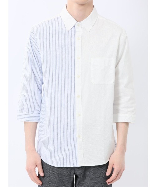 m.f.editorial（エムエフエディトリアル）の「【ウォッシャブル】m.f.エディトリアル メンズ 綿100％パナマ 配色 レギュラーカラー7分袖シャツ（シャツ/ブラウス・メンズ・ホワイト/ネイビー・MEDIUM/LARGE/X-LARGE）」の12枚目の写真