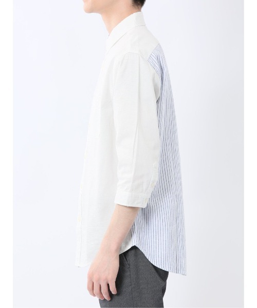 m.f.editorial（エムエフエディトリアル）の「【ウォッシャブル】m.f.エディトリアル メンズ 綿100％パナマ 配色 レギュラーカラー7分袖シャツ（シャツ/ブラウス・メンズ・ホワイト/ネイビー・MEDIUM/LARGE/X-LARGE）」の13枚目の写真