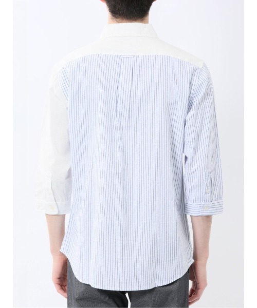 m.f.editorial（エムエフエディトリアル）の「【ウォッシャブル】m.f.エディトリアル メンズ 綿100％パナマ 配色 レギュラーカラー7分袖シャツ（シャツ/ブラウス・メンズ・ホワイト/ネイビー・MEDIUM/LARGE/X-LARGE）」の14枚目の写真