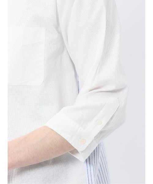 m.f.editorial（エムエフエディトリアル）の「【ウォッシャブル】m.f.エディトリアル メンズ 綿100％パナマ 配色 レギュラーカラー7分袖シャツ（シャツ/ブラウス・メンズ・ホワイト/ネイビー・MEDIUM/LARGE/X-LARGE）」の16枚目の写真