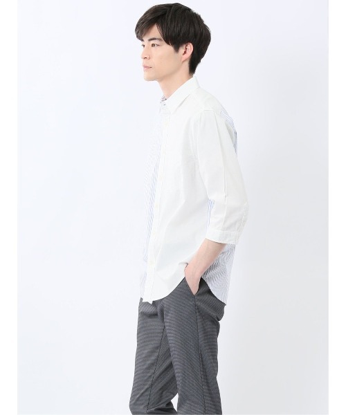 m.f.editorial（エムエフエディトリアル）の「【ウォッシャブル】m.f.エディトリアル メンズ 綿100％パナマ 配色 レギュラーカラー7分袖シャツ（シャツ/ブラウス・メンズ・ホワイト/ネイビー・MEDIUM/LARGE/X-LARGE）」の17枚目の写真