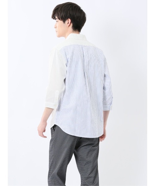 m.f.editorial（エムエフエディトリアル）の「【ウォッシャブル】m.f.エディトリアル メンズ 綿100％パナマ 配色 レギュラーカラー7分袖シャツ（シャツ/ブラウス・メンズ・ホワイト/ネイビー・MEDIUM/LARGE/X-LARGE）」の18枚目の写真