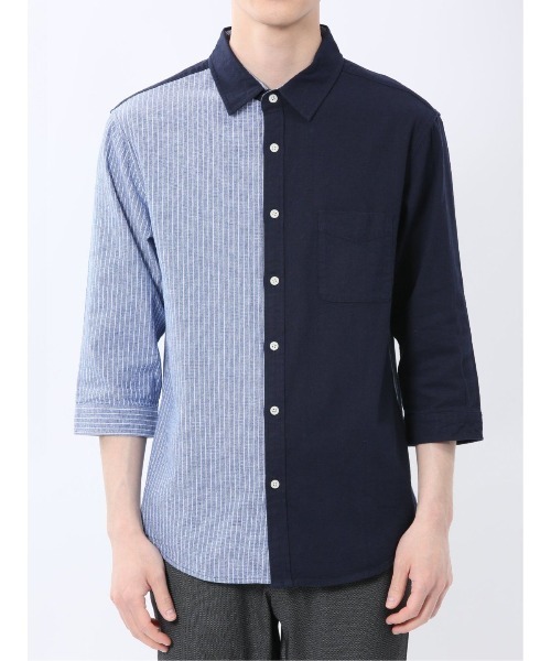 m.f.editorial（エムエフエディトリアル）の「【ウォッシャブル】m.f.エディトリアル メンズ 綿100％パナマ 配色 レギュラーカラー7分袖シャツ（シャツ/ブラウス・メンズ・ホワイト/ネイビー・MEDIUM/LARGE/X-LARGE）」の22枚目の写真