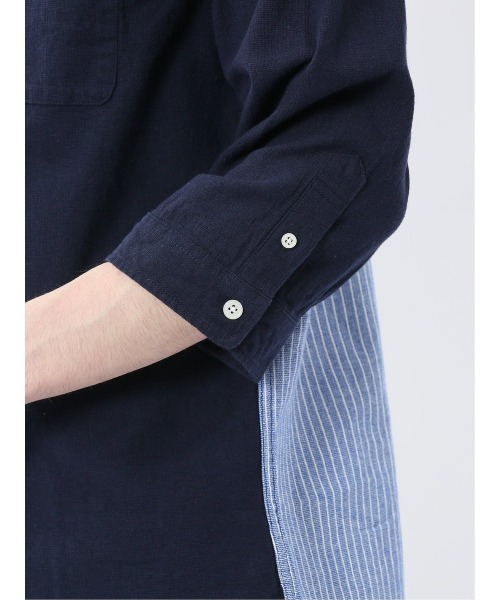 m.f.editorial（エムエフエディトリアル）の「【ウォッシャブル】m.f.エディトリアル メンズ 綿100％パナマ 配色 レギュラーカラー7分袖シャツ（シャツ/ブラウス・メンズ・ホワイト/ネイビー・MEDIUM/LARGE/X-LARGE）」の6枚目の写真