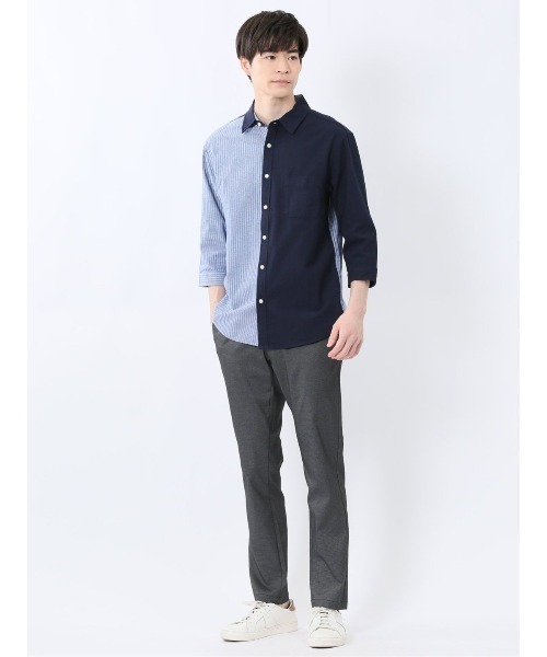 m.f.editorial（エムエフエディトリアル）の「【ウォッシャブル】m.f.エディトリアル メンズ 綿100％パナマ 配色 レギュラーカラー7分袖シャツ（シャツ/ブラウス・メンズ・ホワイト/ネイビー・MEDIUM/LARGE/X-LARGE）」の10枚目の写真