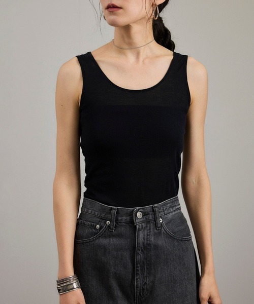 SALON adam et rope'（サロン アダム エ ロペ）の「シアーコントラストカップ付きタンク（タンクトップ・レディース・ベージュ/オフホワイト/ブラック・FREE）」の18枚目の写真