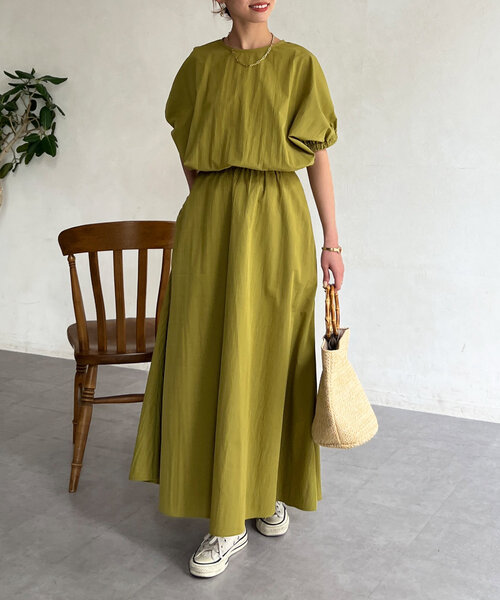 Chez toi（シェトワ）の「ボリュームブラウス×フレアスカートSET（ワンピース・レディース・ブラック/グリーン/ライトグレー・FREE）」の3枚目の写真