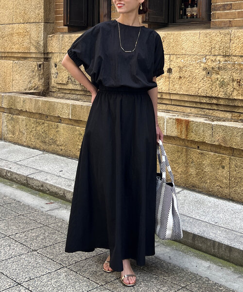 Chez toi（シェトワ）の「ボリュームブラウス×フレアスカートSET（ワンピース・レディース・ブラック/グリーン/ライトグレー・FREE）」の2枚目の写真