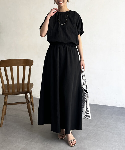 Chez toi（シェトワ）の「ボリュームブラウス×フレアスカートSET（ワンピース・レディース・ブラック/グリーン/ライトグレー・FREE）」の15枚目の写真