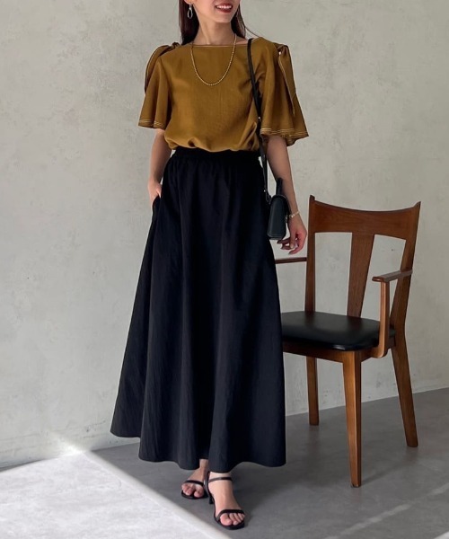 Chez toi（シェトワ）の「ボリュームブラウス×フレアスカートSET（ワンピース・レディース・ブラック/グリーン/ライトグレー・FREE）」の11枚目の写真