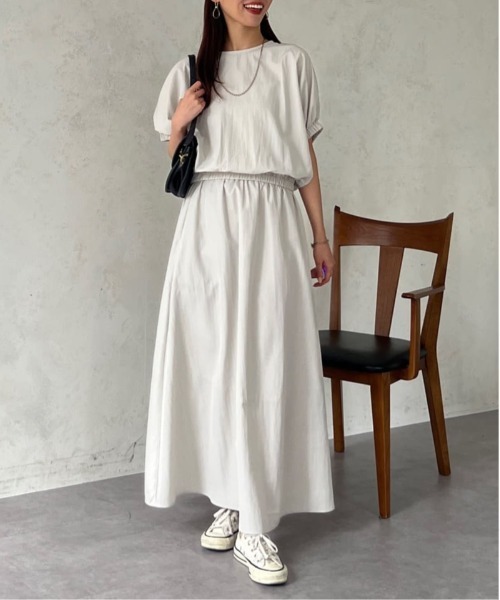 Chez toi（シェトワ）の「ボリュームブラウス×フレアスカートSET（ワンピース・レディース・ブラック/グリーン/ライトグレー・FREE）」の4枚目の写真