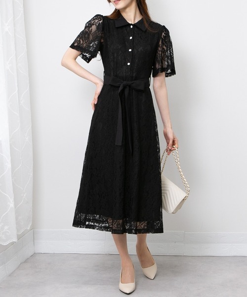 pumpkin port（パンプキンポート）の「レース地 リボンベルト付 半袖 ワンピース（ワンピース・レディース・ブラック/サックスブルー/ホワイト/グリーン/ネイビー・M/L）」の14枚目の写真