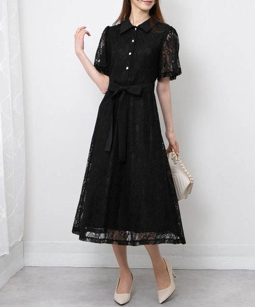 美品✨️マックスマーラ ひざ丈ワンピース 半袖　リボン ベルト 総柄 白黒 40 Wear
