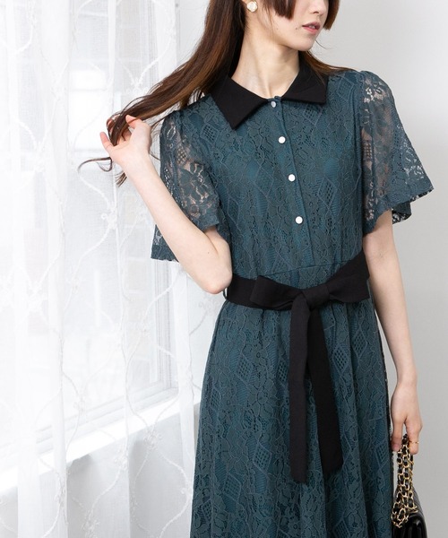 pumpkin port（パンプキンポート）の「レース地 リボンベルト付 半袖 ワンピース（ワンピース・レディース・ブラック/サックスブルー/ホワイト/グリーン/ネイビー・M/L）」の18枚目の写真