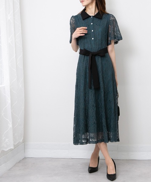 pumpkin port（パンプキンポート）の「レース地 リボンベルト付 半袖 ワンピース（ワンピース・レディース・ブラック/サックスブルー/ホワイト/グリーン/ネイビー・M/L）」の19枚目の写真