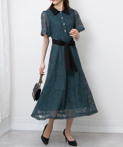 pumpkin port（パンプキンポート）の「レース地 リボンベルト付 半袖 ワンピース（ワンピース・レディース・ブラック/サックスブルー/ホワイト/グリーン/ネイビー・M/L）」の20枚目の写真