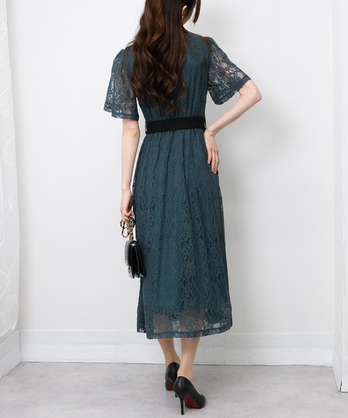 pumpkin port（パンプキンポート）の「レース地 リボンベルト付 半袖 ワンピース（ワンピース・レディース・ブラック/サックスブルー/ホワイト/グリーン/ネイビー・M/L）」の22枚目の写真