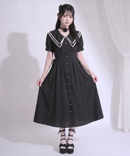 DearMyLoveRose(ディアマイラブローズ)の「ダブルビッグカラーシャツワンピース【大きいサイズ有り】(ワンピース・レディース・ブルー系その他/ブルーグレー/ブラック/ブラック×ホワイト/ブラック系その他/ブラック系その他2・3L/LL/LARGE/MEDIUM)」の1枚目の写真