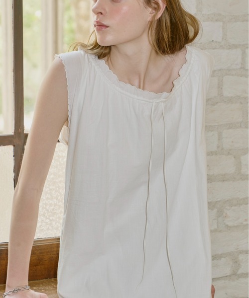 GIUNON（ジウノン）の「embroidery hem tank dress / エンブロイダリーヘムタンクドレス（ワンピース・レディース・ブラック/ホワイト・FREE）」の12枚目の写真
