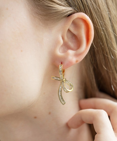 セール】【Merry Gem】ジルコニアリボンピアス KNF-TP（ピアス（両耳用