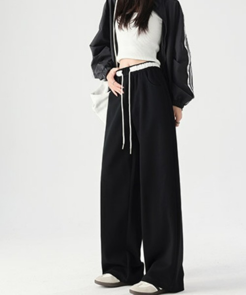 gossip!ロサンゼルス(ゴシップロサンゼルス)の「Y2Kミニマルカジュアル*配色ウエストストレートパンツ(スウェットパンツ・レディース・ネイビー/グレー/ブラック・FREE)」の13枚目の写真