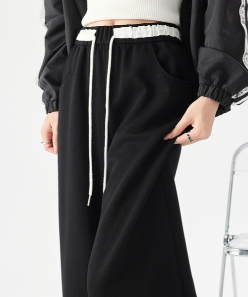 gossip!ロサンゼルス(ゴシップロサンゼルス)の「Y2Kミニマルカジュアル*配色ウエストストレートパンツ(スウェットパンツ・レディース・ネイビー/グレー/ブラック・FREE)」の10枚目の写真