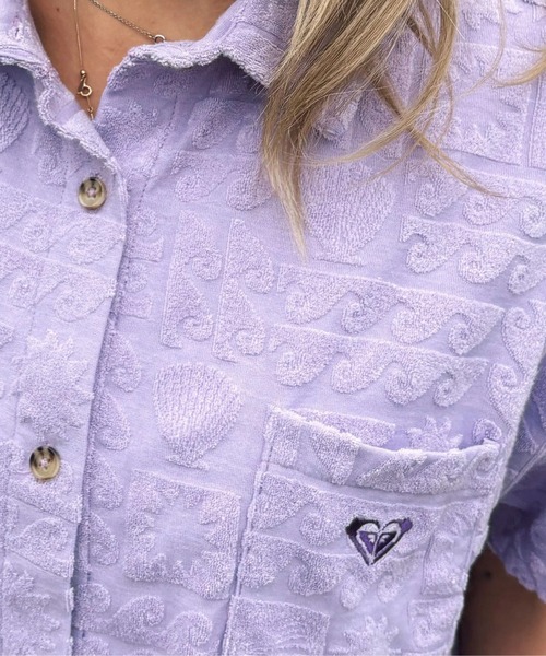 ROXY(ロキシー)の「SUNBATHING SHIRT /ロキシー総柄パイル開襟シャツ(シャツ/ブラウス・レディース・ネイビー/パープル/オレンジ・SMALL)」の9枚目の写真